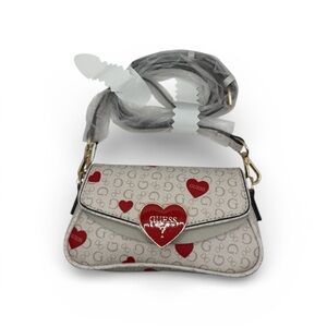 Mini Guess Cream and Red Heart Crossbody Bag